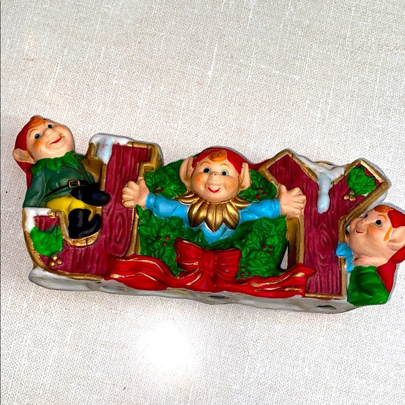 Robel Hall Other - Robel Hall JOY Pixie Elf Trio Christmas Candle Holder Hand Painted 7" Vintage‎